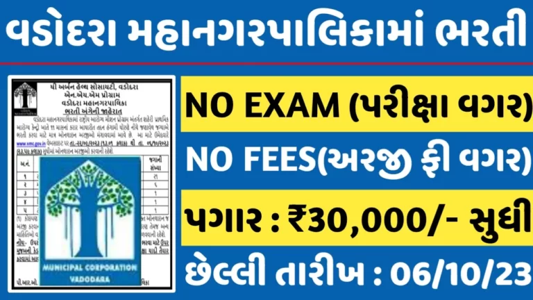 VMC New Recruitment 2023 વડોદરા મહાનગરપાલિકામાં વિવિધ પદો પર પરીક્ષા વગર ડાયરેક્ટ ભરતી